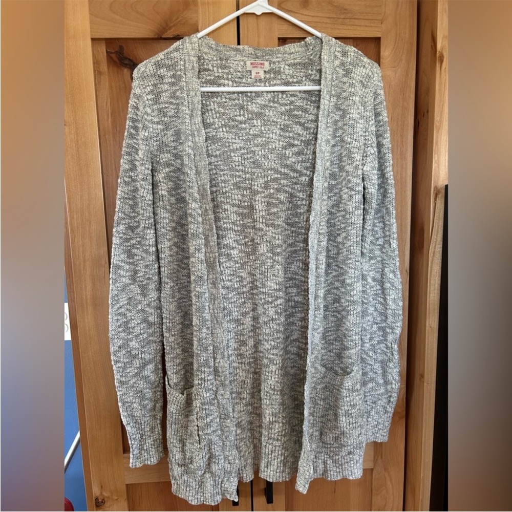 Mossimo Gray Open Front Cardigan Sweater long sleeve grey knit white small S